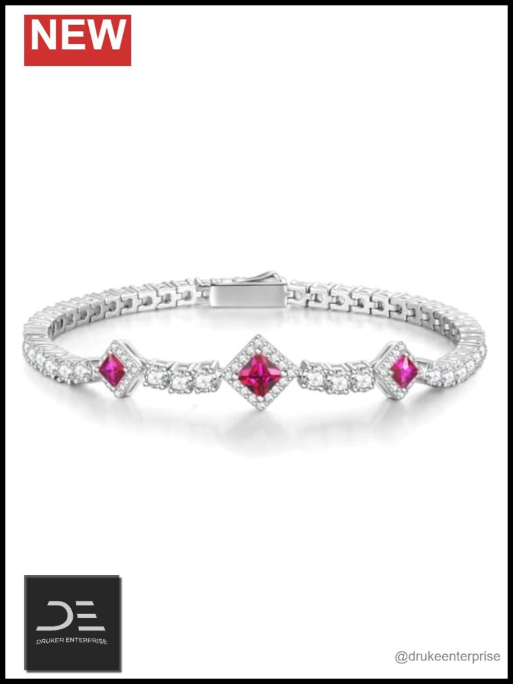 Sterling Silver Tennis Bracelet Ruby CZ 7.2" Fine Jewelry